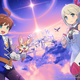 Illustration of a boy and a girl from an anime fantasy game, along with their squirrel mascot.